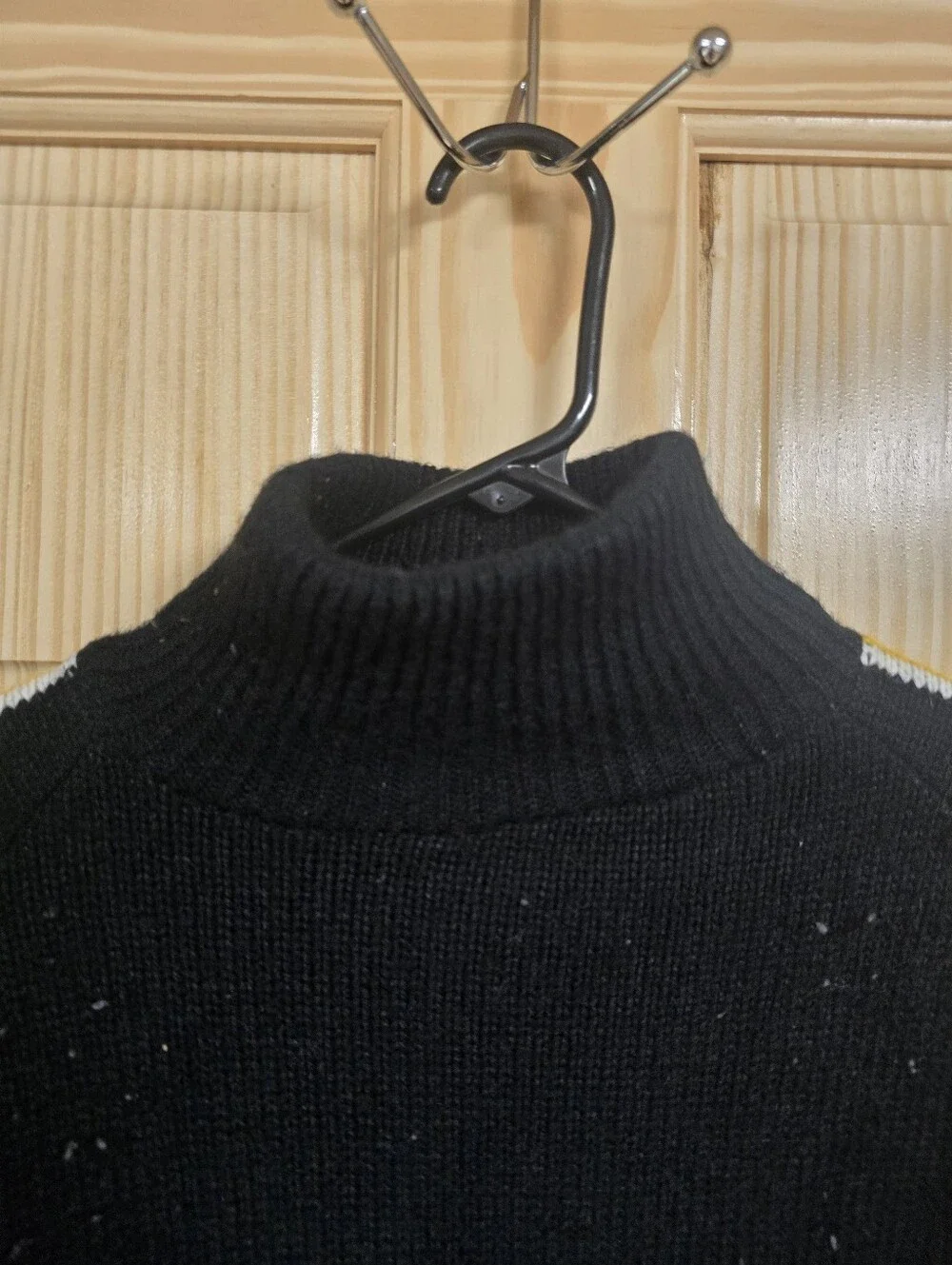 Men's Black Turtleneck Sweater with Contrast Stripe Detail